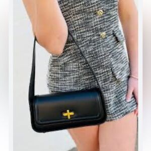 Rachel Zoe Black Leather Shoulder Bag with Gold Hardware